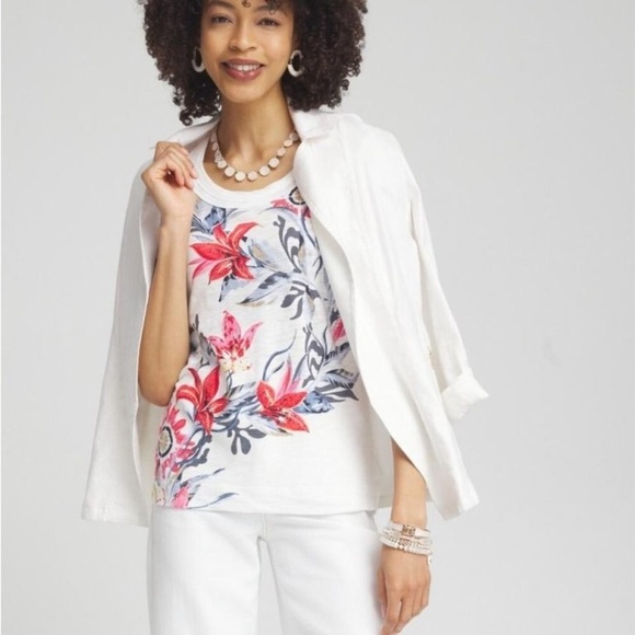 Floral Scoop Neck Tee Chico's Sz 4 20/22 - Picture 6 of 13